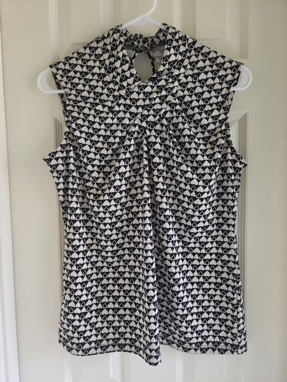Vintage Sleeveless Heart Print Halter Blouse Black & White Size L Retro Mod